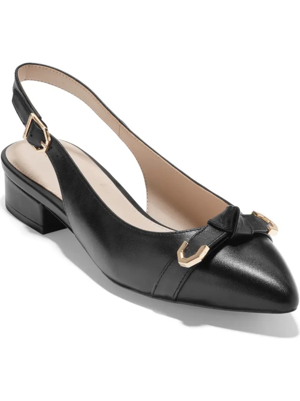 Women’s Cole Haan Menlo Black Slingback Pointed-Toe Low Heels